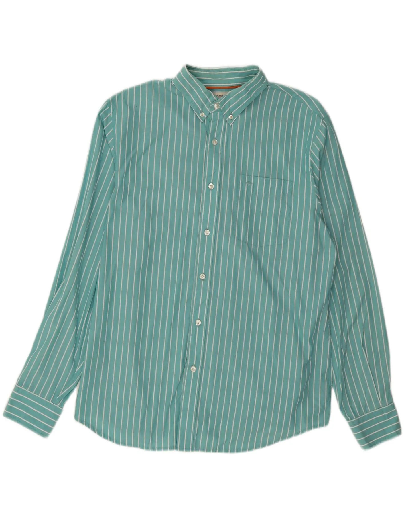 DOCKERS Mens Shirt Large Green Striped Cotton Creative Professional