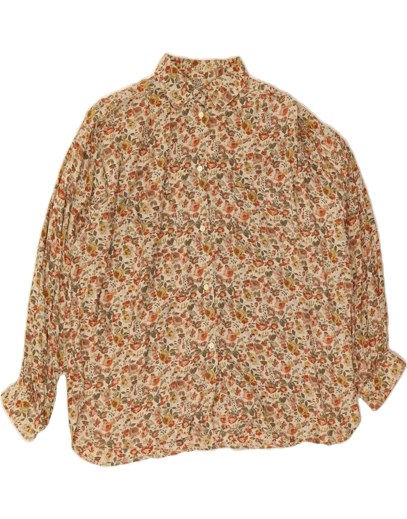 Distressed finish Laser Cut Edge Detail VINTAGE Womens Shirt UK 20 2XL Beige Floral