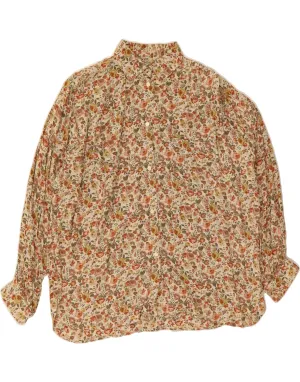 Distressed finish Laser Cut Edge Detail VINTAGE Womens Shirt UK 20 2XL Beige Floral