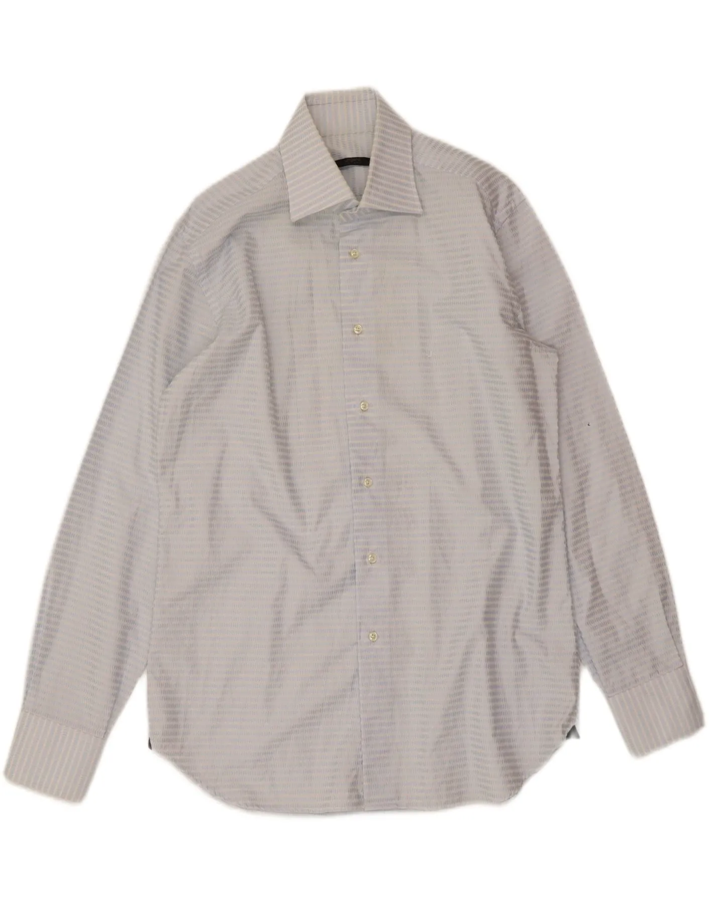 Polished Finish Anti Static Fabric UNGARO Mens Shirt Size 41 16 Large Blue Striped Cotton