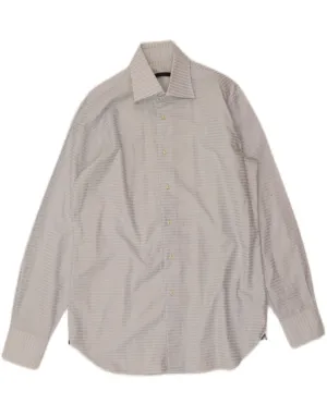 Polished Finish Anti Static Fabric UNGARO Mens Shirt Size 41 16 Large Blue Striped Cotton