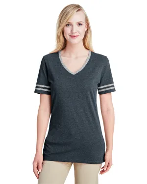 Chill Comfort Look Jerzees 602WVR Ladies' TRI-BLEND Varsity V-Neck T-Shirt