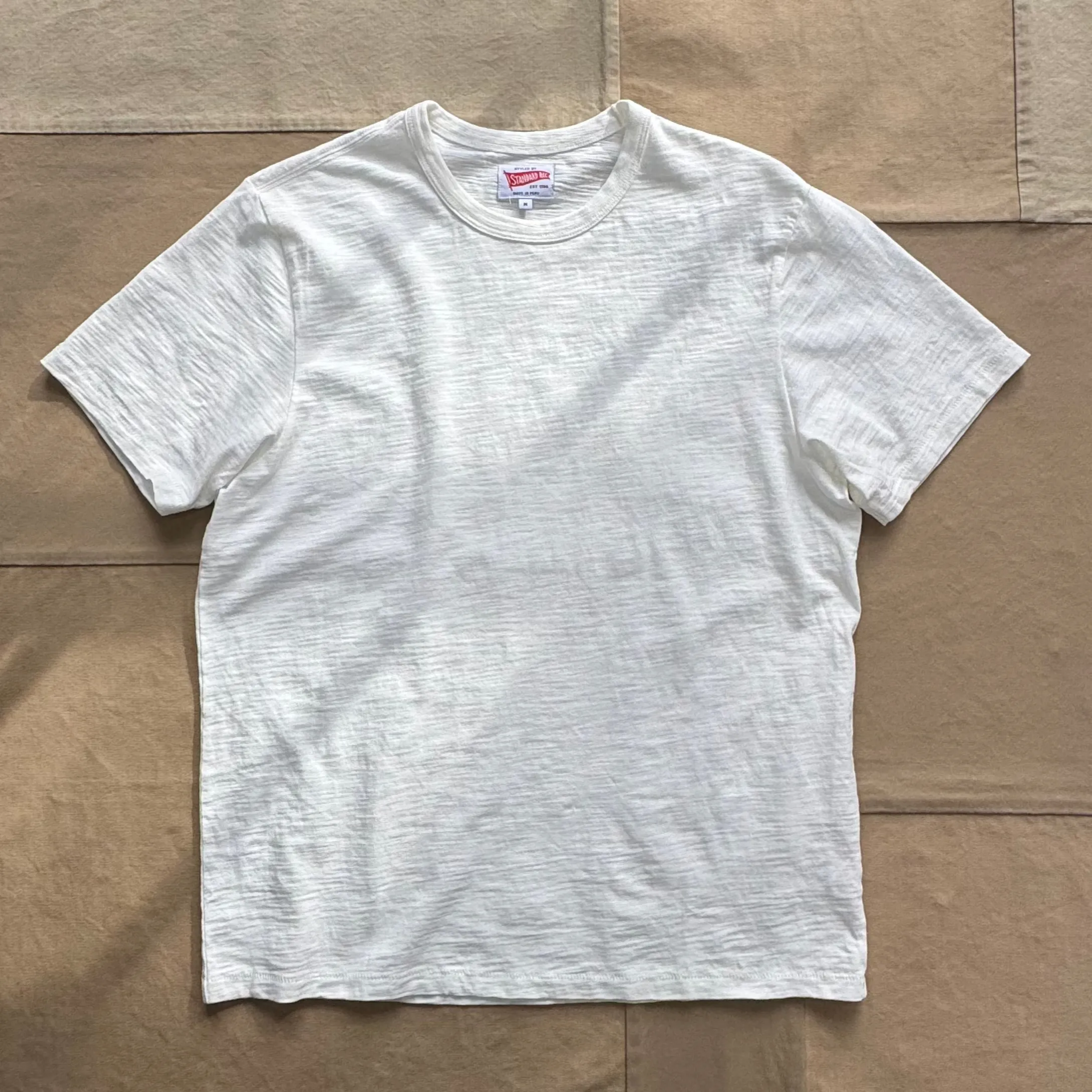 Boat Neck Short Sleeve Slub T-shirt, White