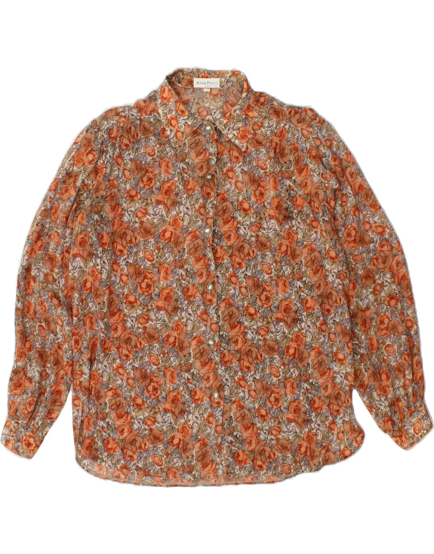 Versatile Outfit Double Stitched Seams VINTAGE Womens Shirt Blouse IT 46 Large Beige Floral Acetate