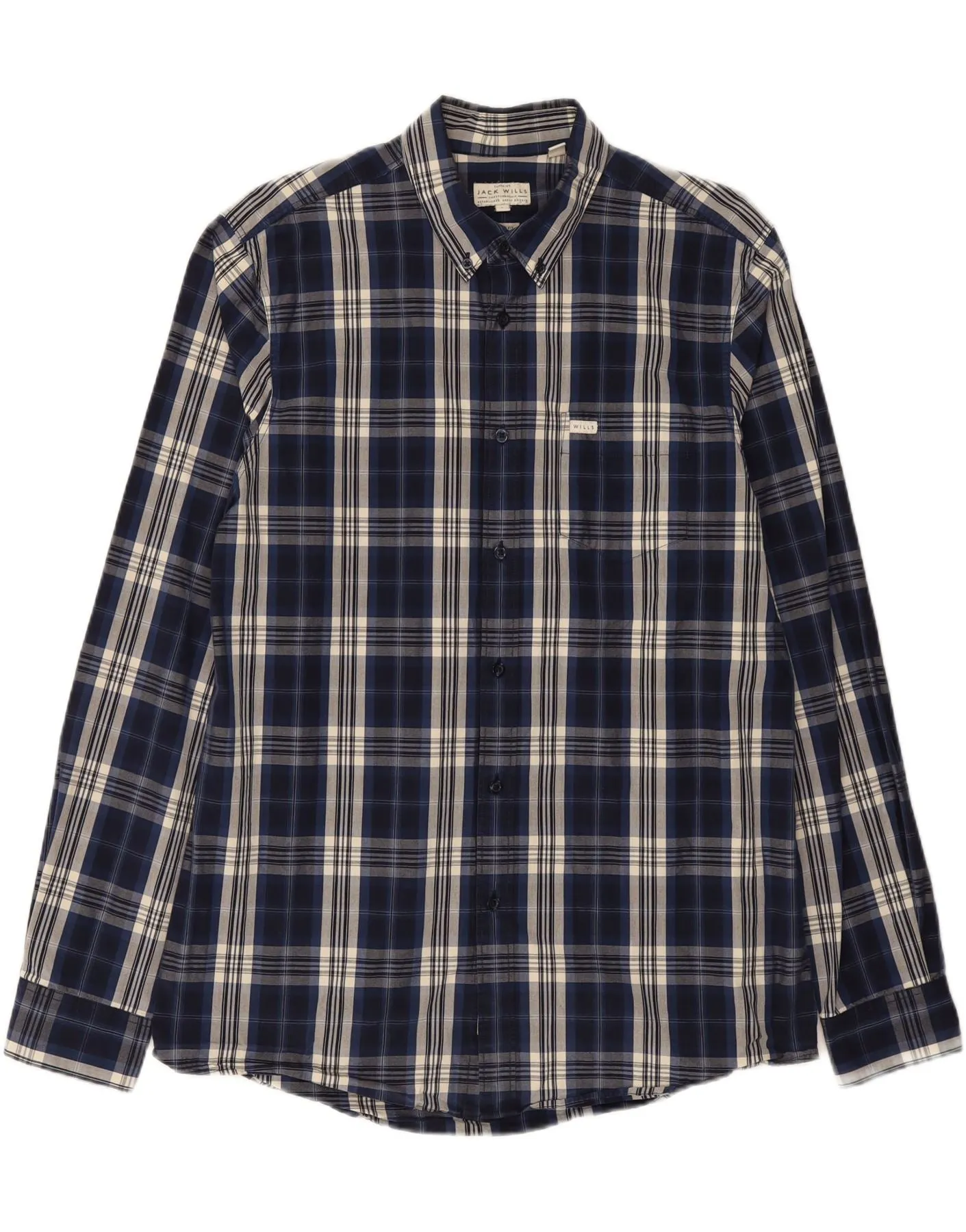 JACK WILLS Mens Shirt Large Blue Check Cotton Bold Statement
