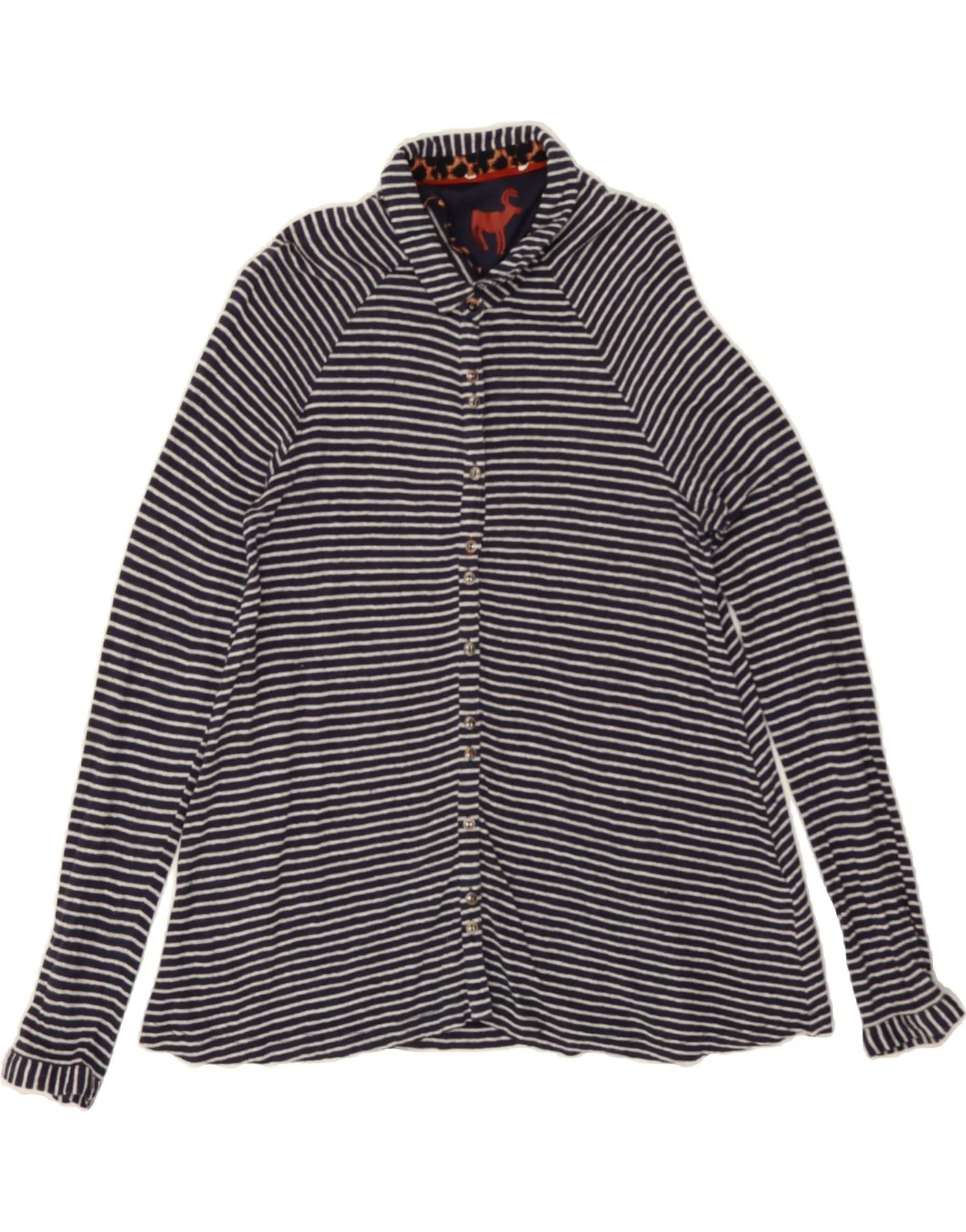 WHITE STUFF Womens Shirt UK 12 Medium Navy Blue Striped Linen Ethical production