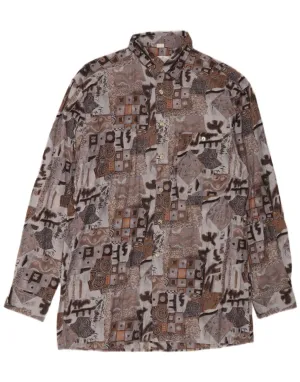 NEW FAST Mens Shirt Size 39/40 Medium Grey Geometric Viscose Layered Sleeve Cuffs