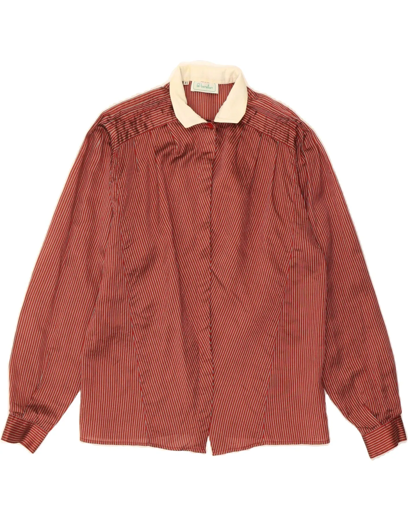 Non Restrictive Fit handmade touch BENETTON Womens Shirt Blouse UK 6 XS Red Striped Silk