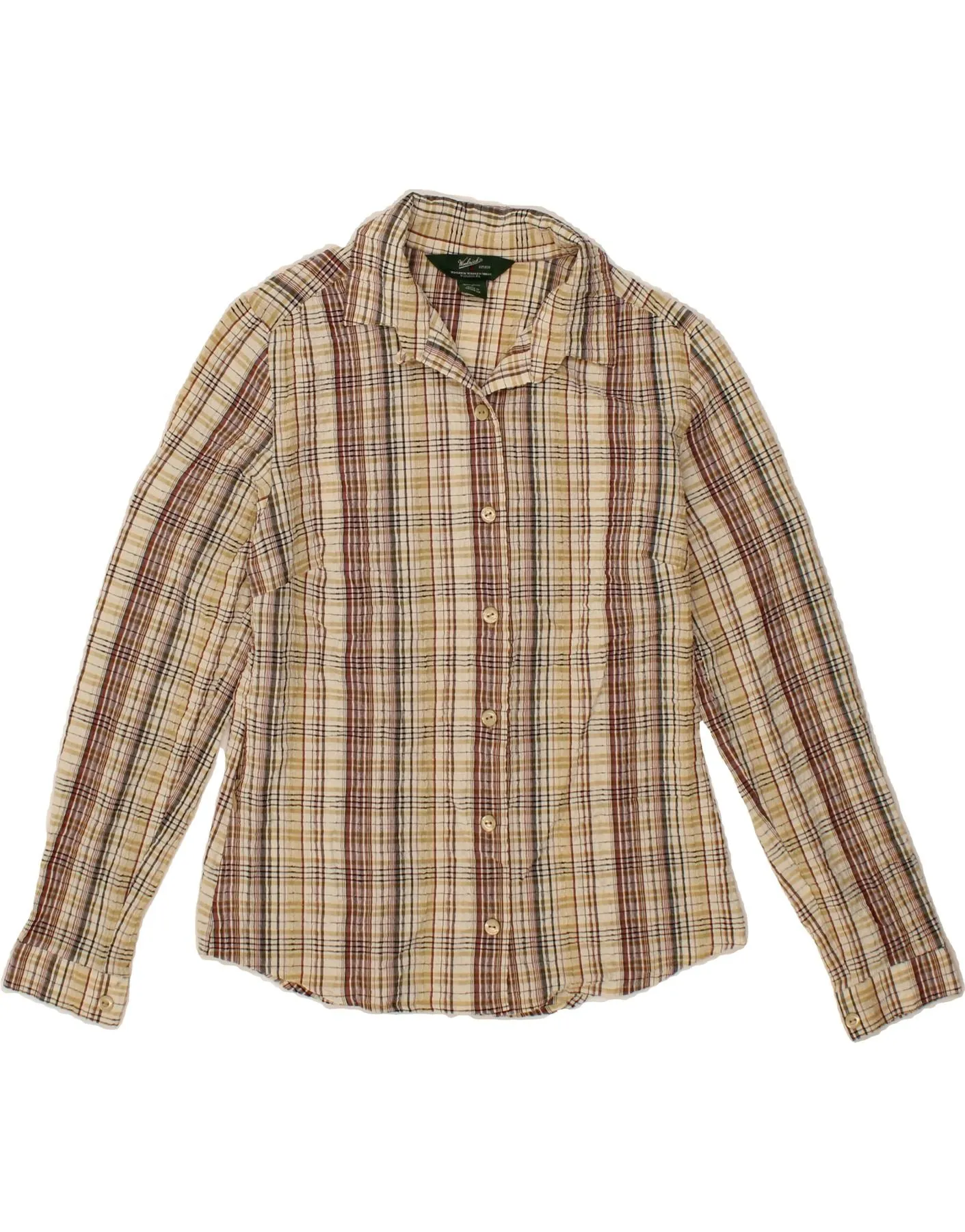 WOOLRICH Womens Shirt UK 10 Small Beige Check Nylon Refined Aesthetic