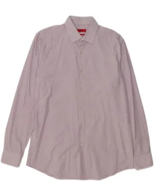 HUGO BOSS Mens Slim Fit Shirt Size 41 16 Large Purple Spotted Cotton Military Inspired High-End Finish
