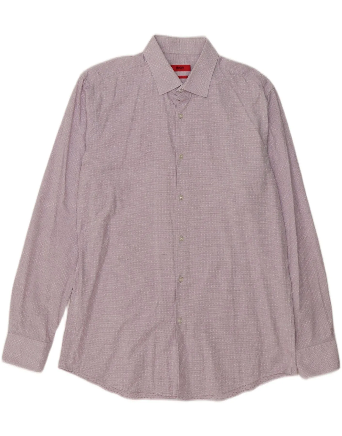 HUGO BOSS Mens Slim Fit Shirt Size 41 16 Large Purple Spotted Cotton Military Inspired High-End Finish