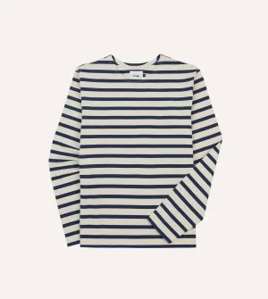 Premium Material Ecru and Navy Breton Long Sleeve T-Shirt