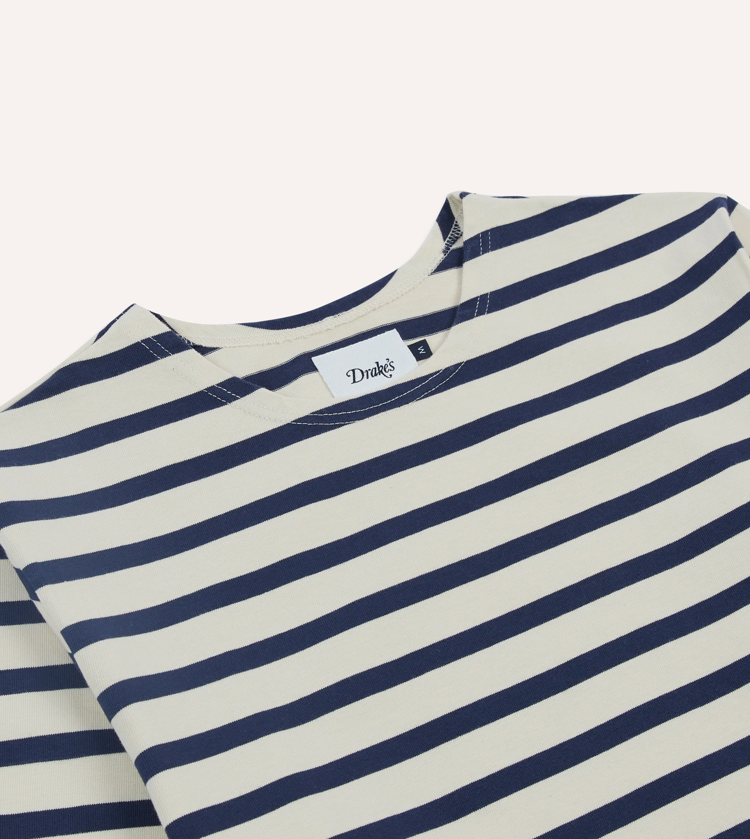 Quick Dry Fabric Ecru and Navy Breton Long Sleeve T-Shirt