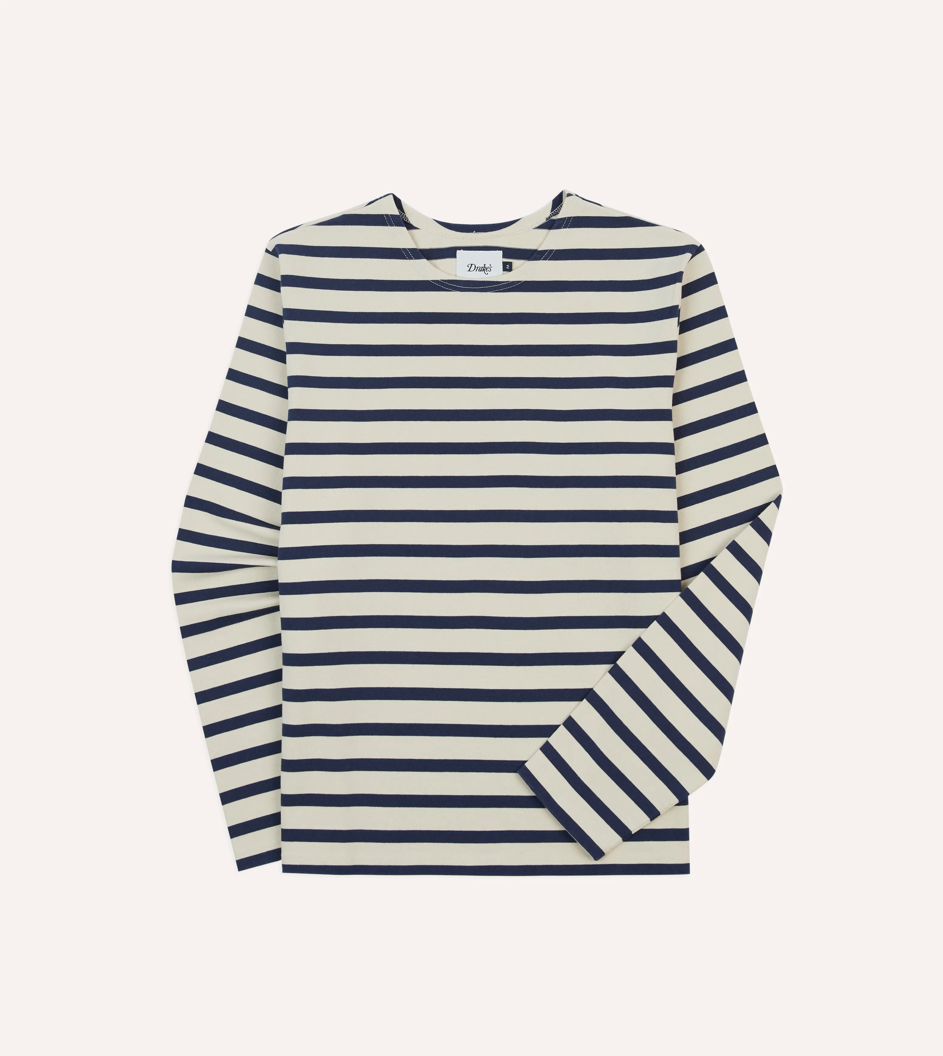 Premium Material Ecru and Navy Breton Long Sleeve T-Shirt
