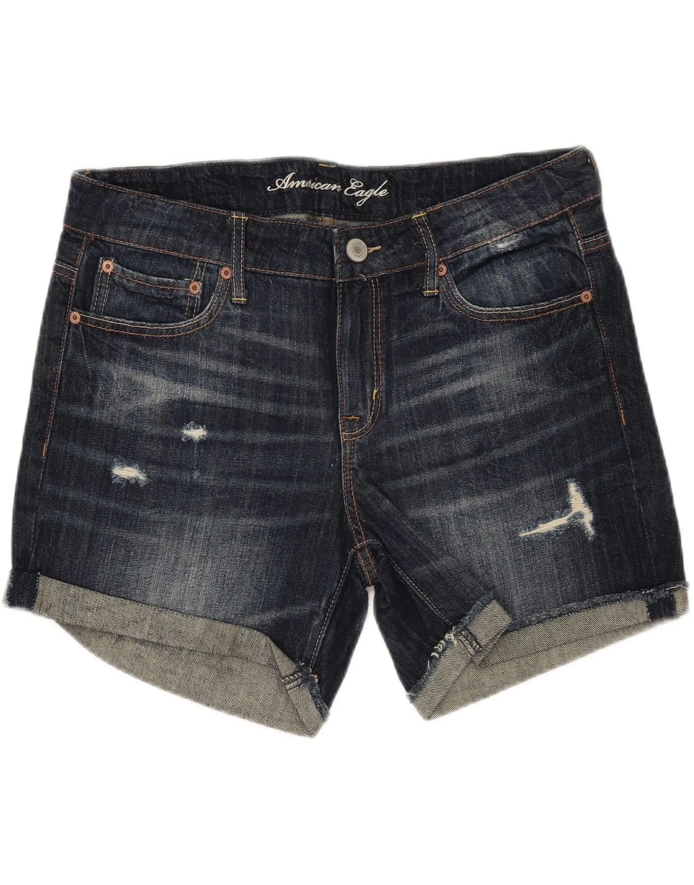 AMERICAN EAGLE Womens Distressed Denim Shorts US 10 Large W34  Navy Blue Eco Friendly Production Youthful Appeal