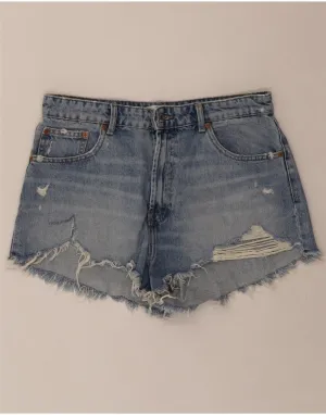 ZARA Womens Denim Shorts US 10 Large W32  Blue Cotton Weekend Style Layered Design