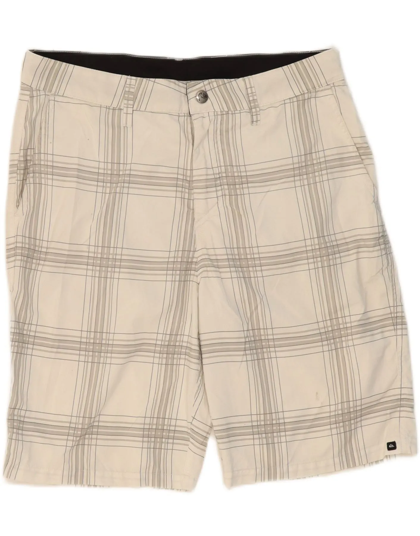 Bold Statement Belt loops QUIKSILVER Mens Chino Shorts W34 Large White Check Polyester