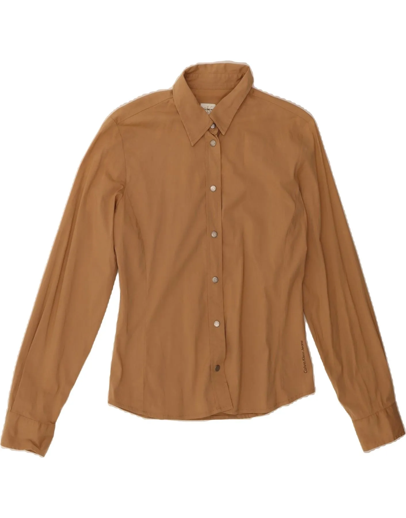 CALVIN KLEIN JEANS Womens Shirt UK 14 Medium Brown Cotton slim cut Functional Pocket
