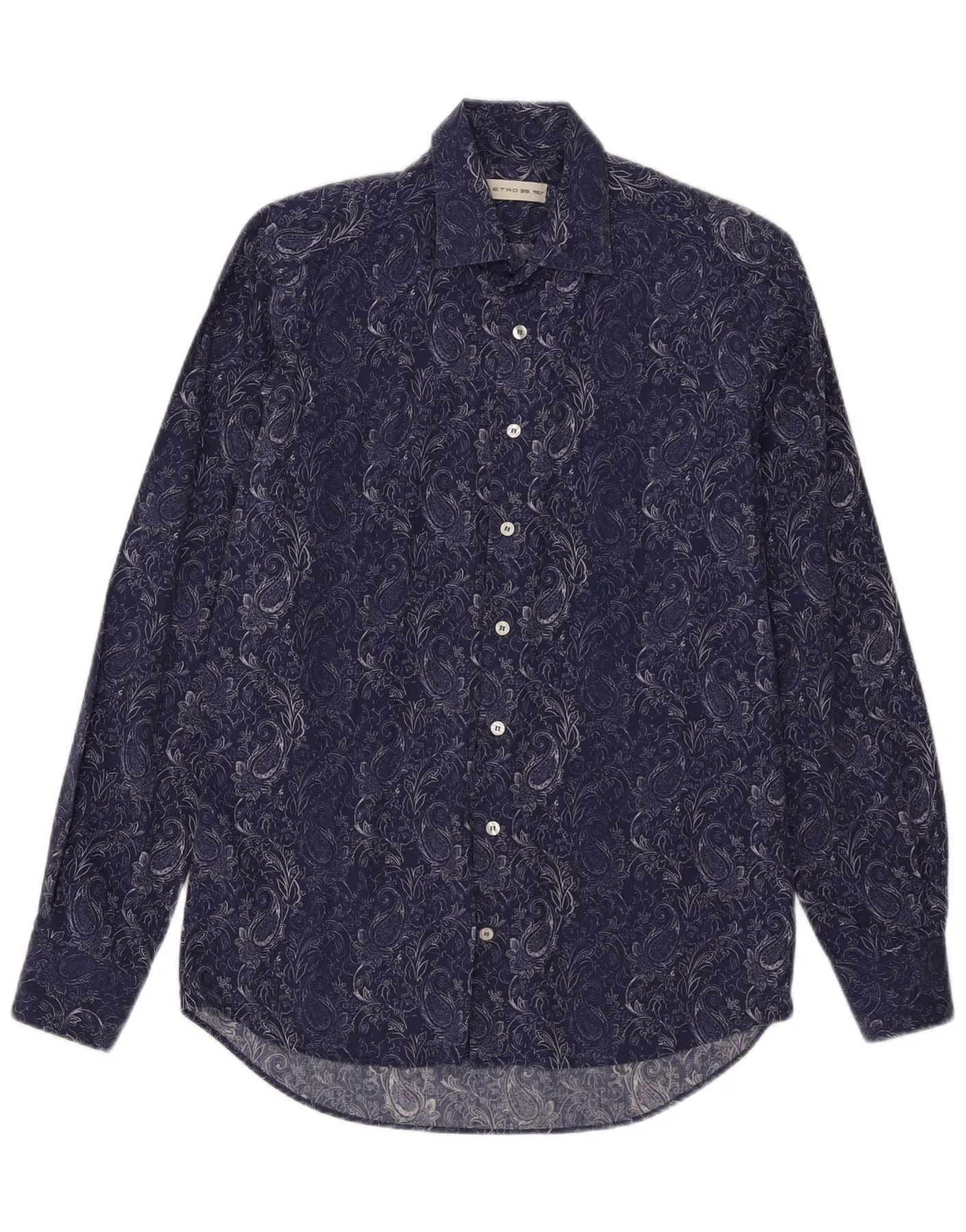 Easy Care Lightweight Weave ETRO Mens Shirt Size 39 Medium Navy Blue Paisley
