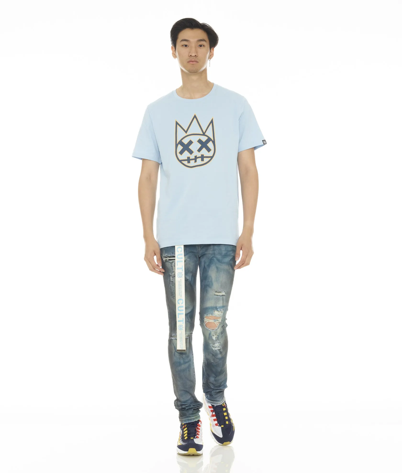 Weekend Getaway Luxury Beach Day PUNK SUPER SKINNY STRETCH w/BABY BLUE BELT IN KASSO