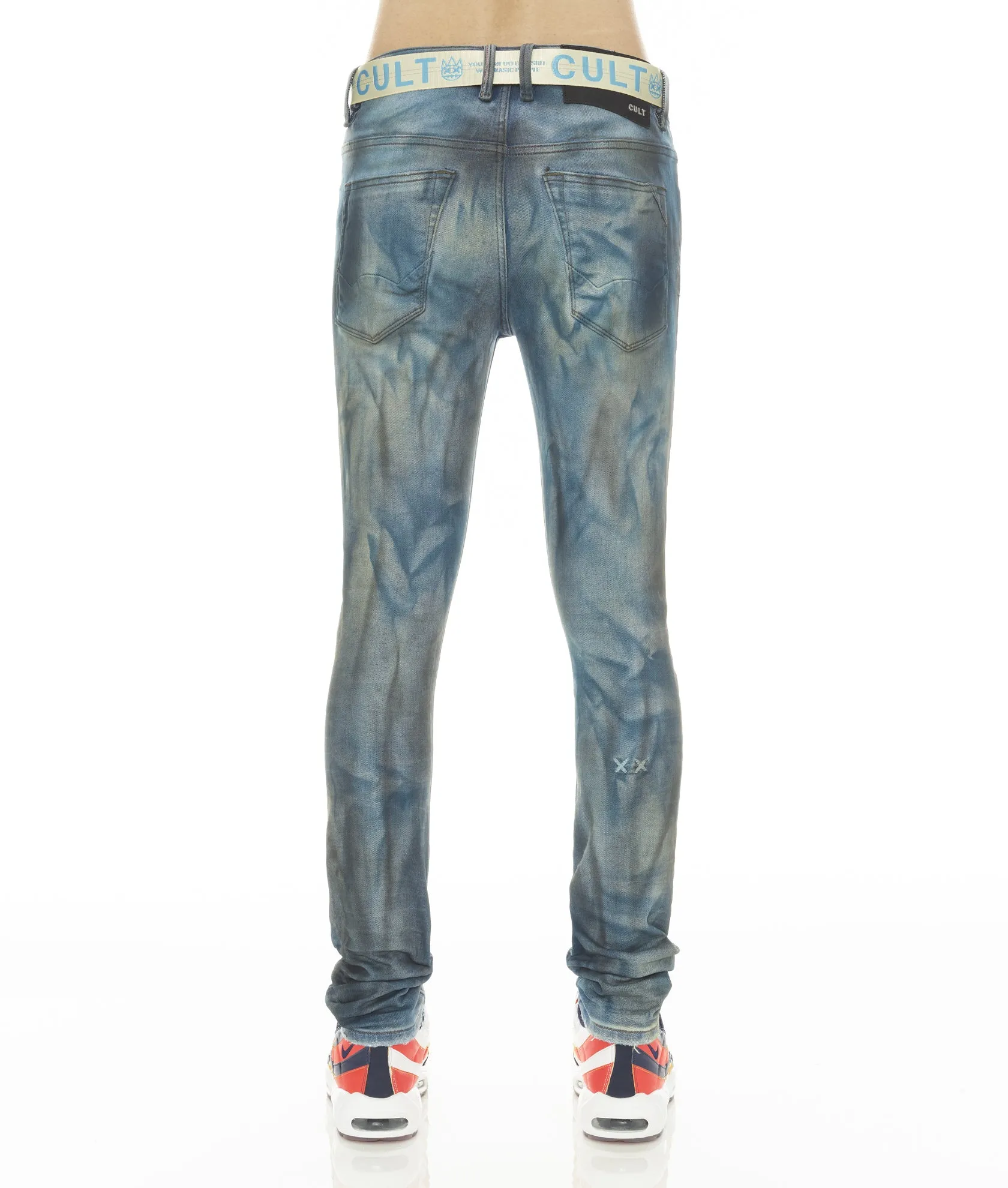 PUNK SUPER SKINNY STRETCH w/BABY BLUE BELT IN KASSO Street Fashion