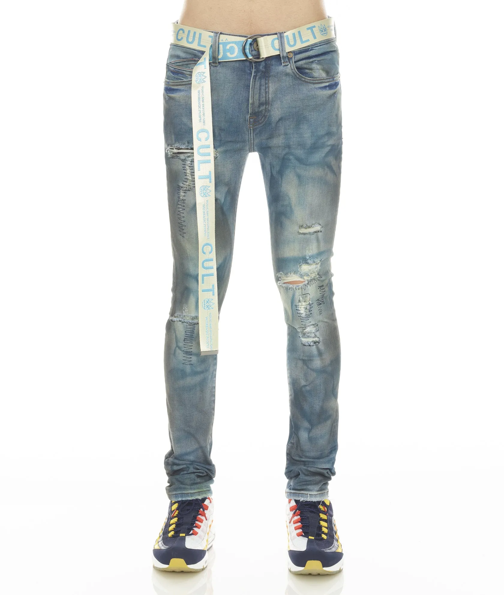 Minimal Outfit PUNK SUPER SKINNY STRETCH w/BABY BLUE BELT IN KASSO
