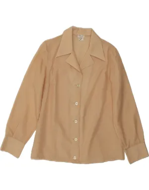 Ribbed Trim VINTAGE Womens Shirt Blouse IT 48 XL Beige Polyester