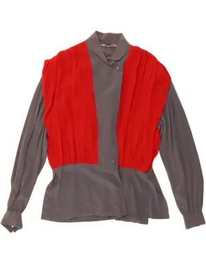Adjustable Cuff Closure Seasonal Fashion PANCALDI & B Womens Shirt Blouse UK 16 Large Grey Colourblock Silk