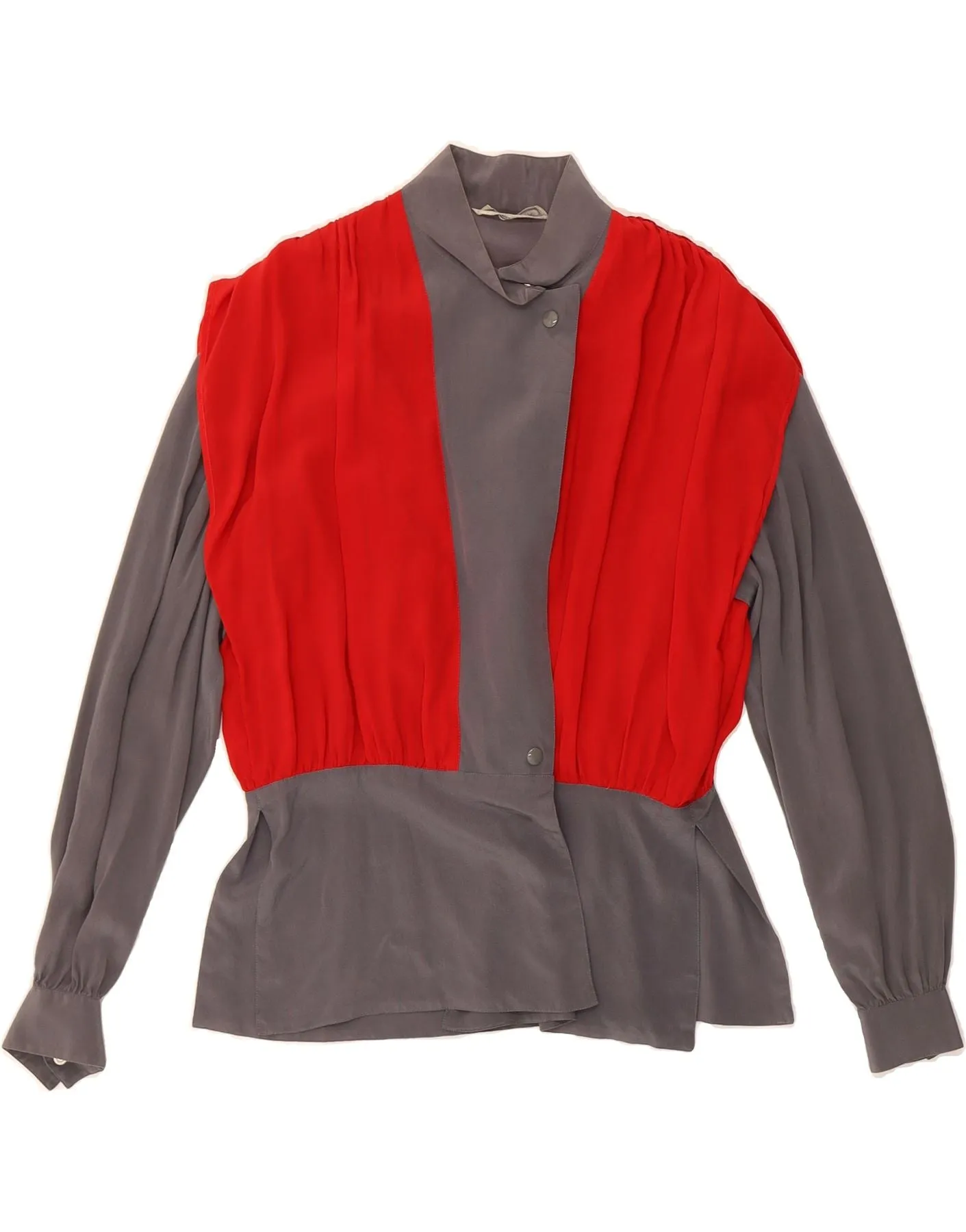 Adjustable Cuff Closure Seasonal Fashion PANCALDI & B Womens Shirt Blouse UK 16 Large Grey Colourblock Silk