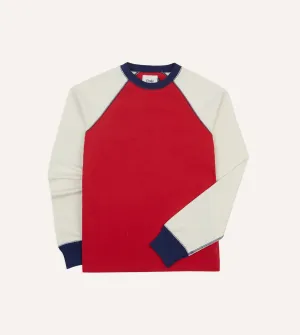 Outdoor Wear Classic Layering Red and Ecru Long Sleeve Raglan T-Shirt