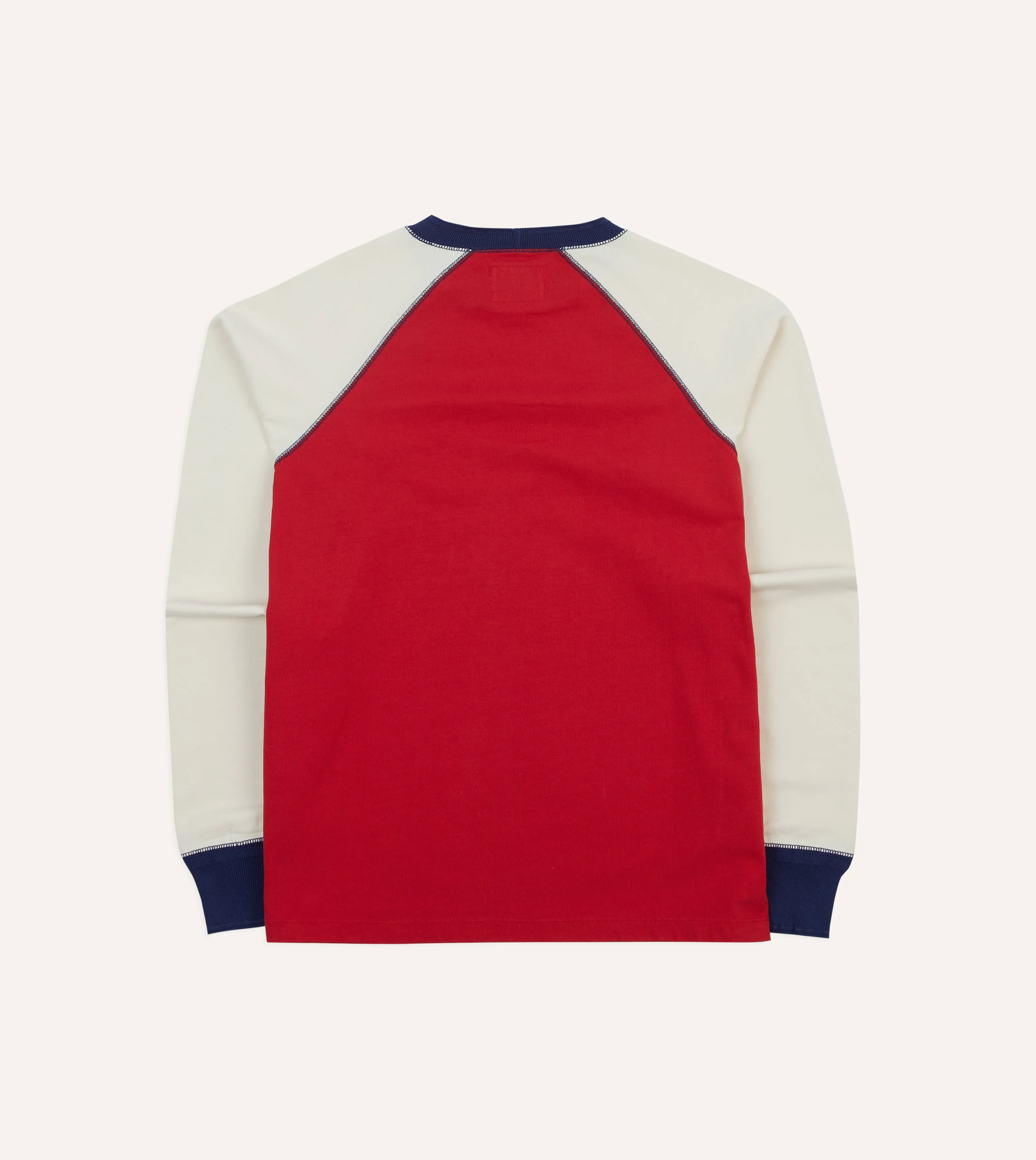 casual outing MinimalistStitching Red and Ecru Long Sleeve Raglan T-Shirt