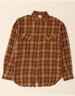 VINTAGE Womens Shirt UK 12 Medium  Beige Check Cotton Perfect Fit Recycled Polyester Blend