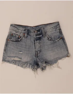 Eco Dye Technique LEVI'S Womens 501 Distressed Denim Shorts W25 XS Blue Cotton