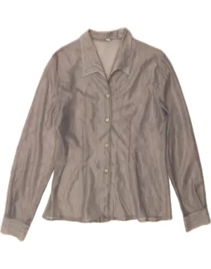 Chambray Fabric VINTAGE Womens Shirt Blouse UK 14 Medium Silver