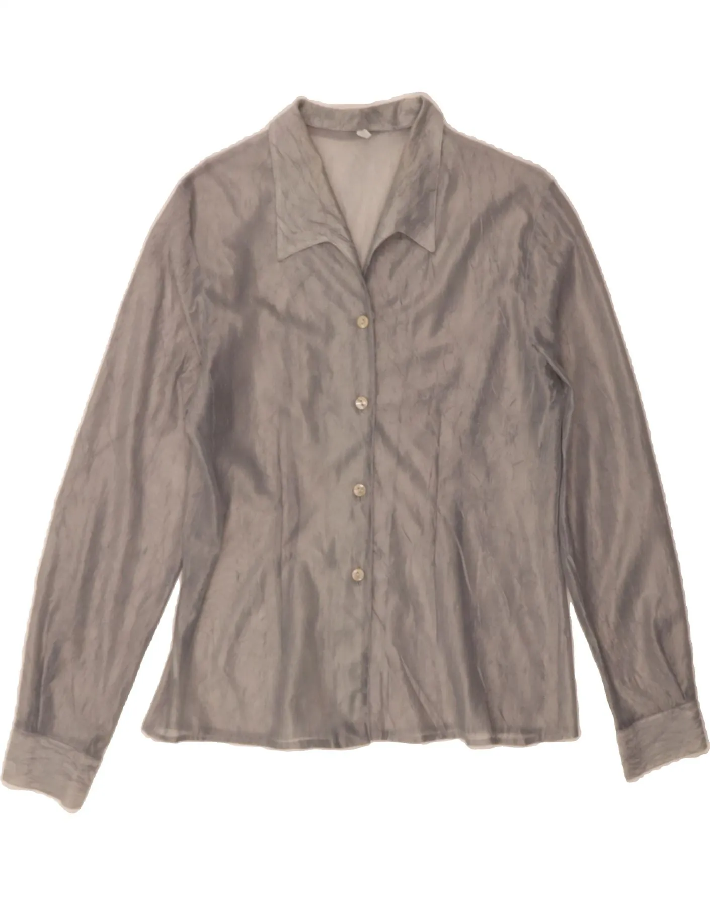Chambray Fabric VINTAGE Womens Shirt Blouse UK 14 Medium Silver