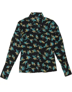 Bold Prints Reinforced Elasticity VINTAGE Womens Shirt UK 14 Medium Black Floral