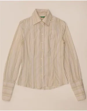 Clean Edge Trim BENETTON Womens Shirt UK 12 Medium Beige Striped