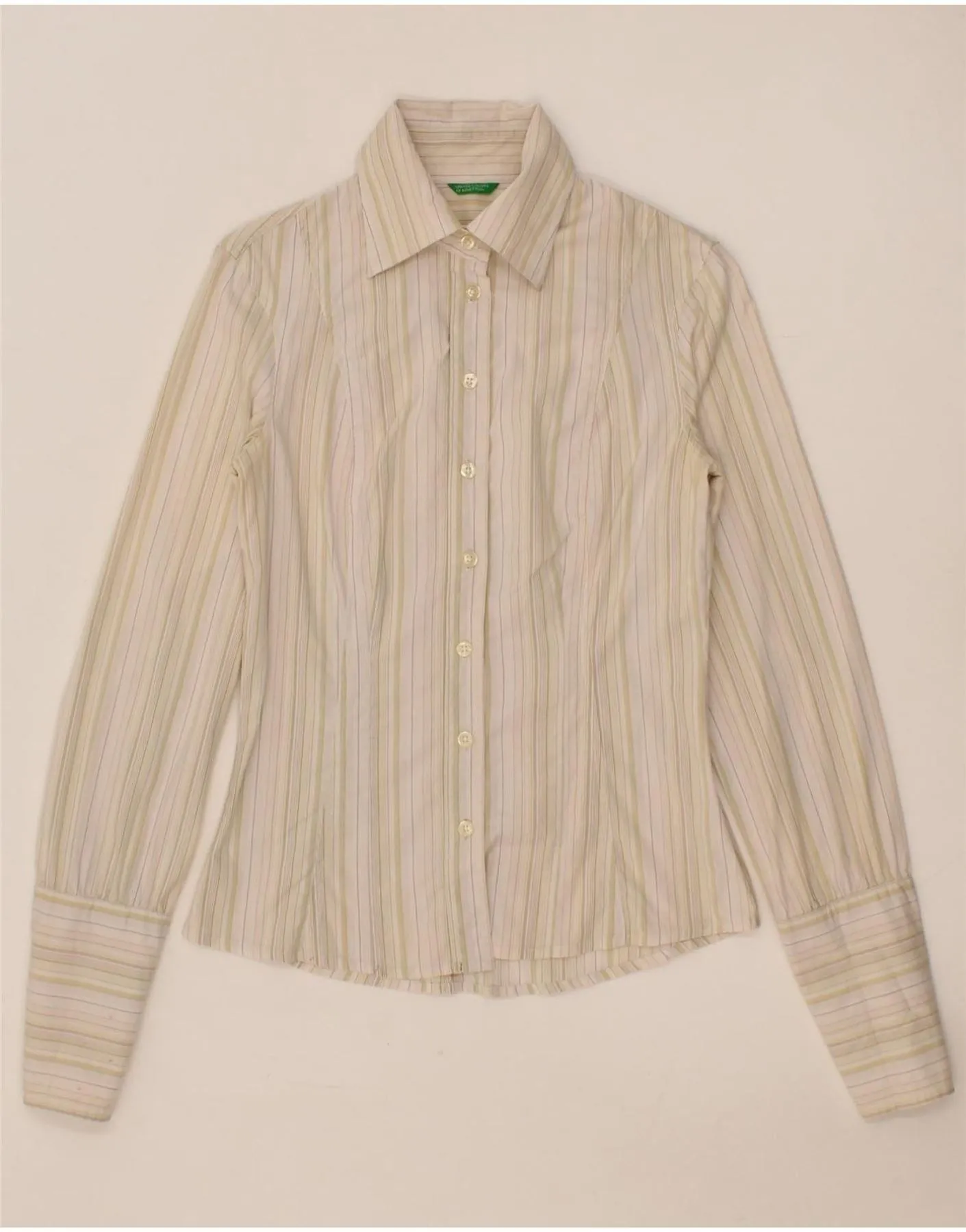 Clean Edge Trim BENETTON Womens Shirt UK 12 Medium Beige Striped
