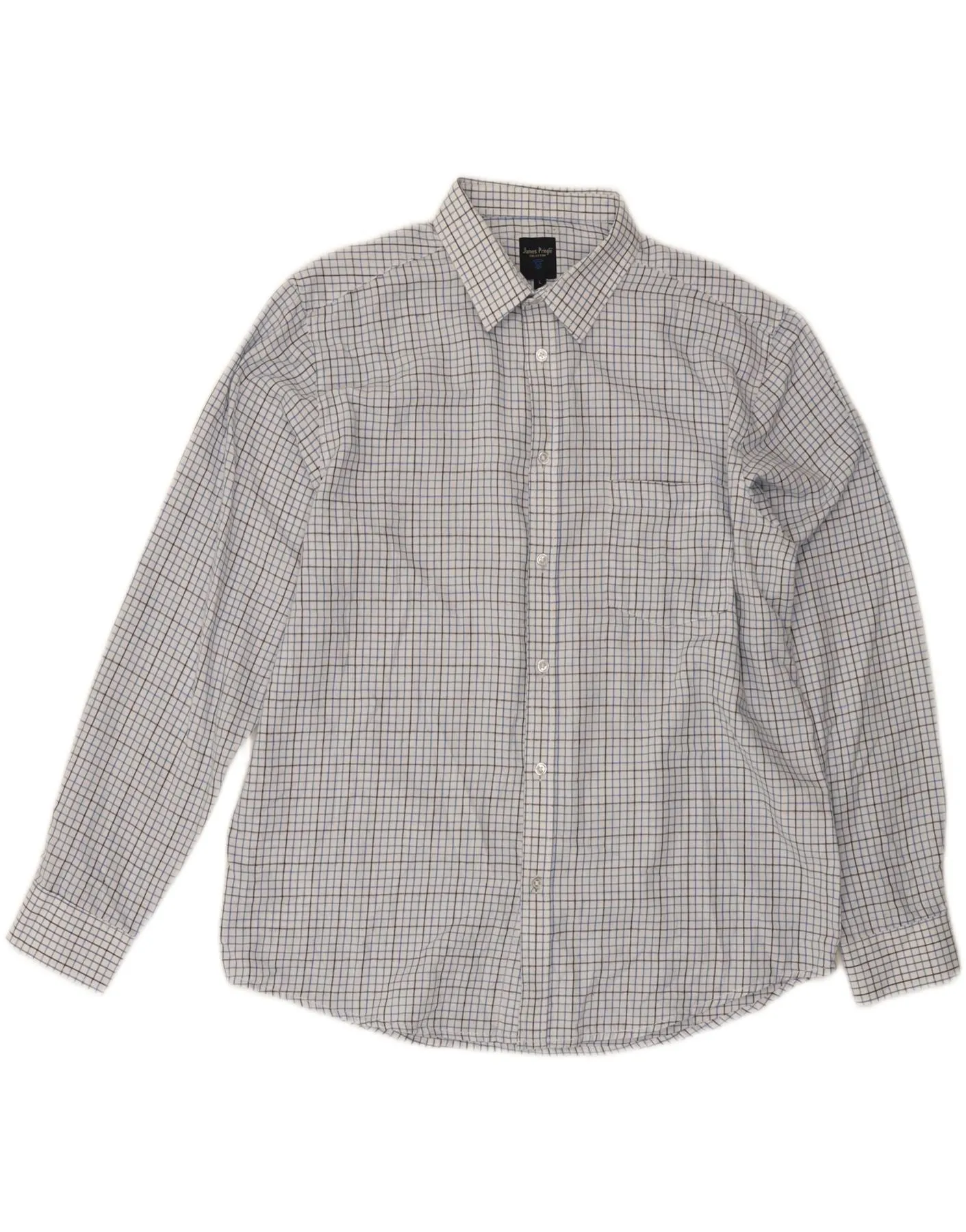 JAMES PRINGLE Mens Shirt Large White Check Polyester Hooded Neckline Short Sleeve