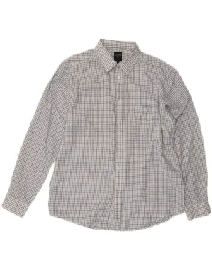 JAMES PRINGLE Mens Shirt Large White Check Polyester Hooded Neckline Short Sleeve