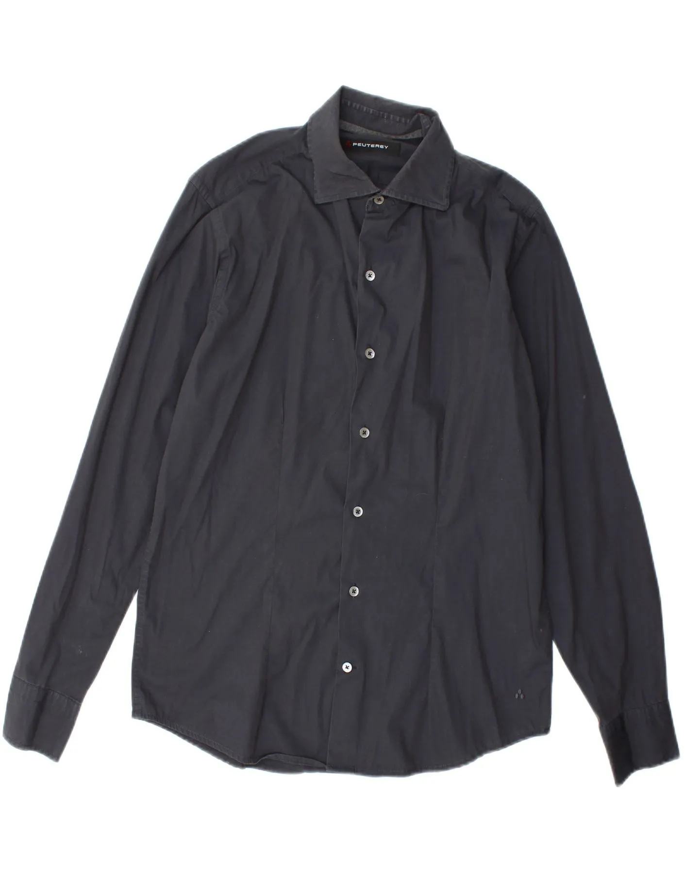 PEUTEREY Mens Shirt Medium Navy Blue Cotton Festive Look