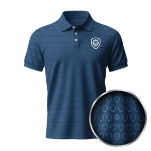 Lion Shield Navy & White Pattern Short Sleeve Polo (Classic Fit) Reinforced Stitching Colorfast Technology
