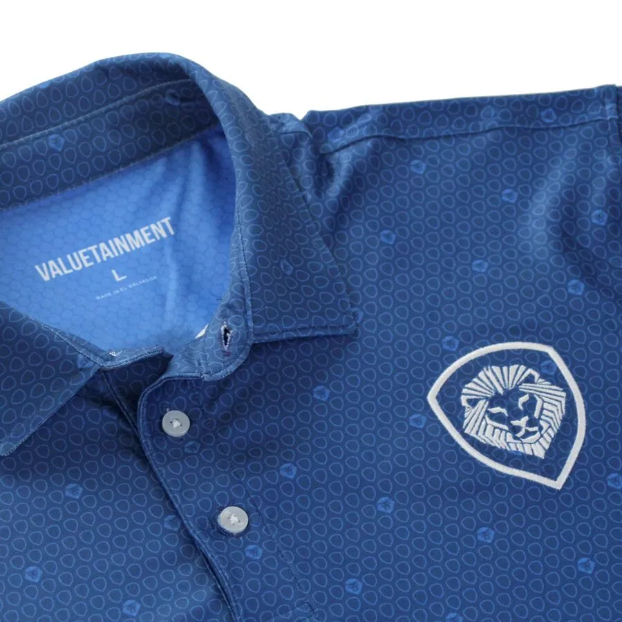 Lion Shield Navy & White Pattern Short Sleeve Polo (Classic Fit) Street Style Smart Comfort