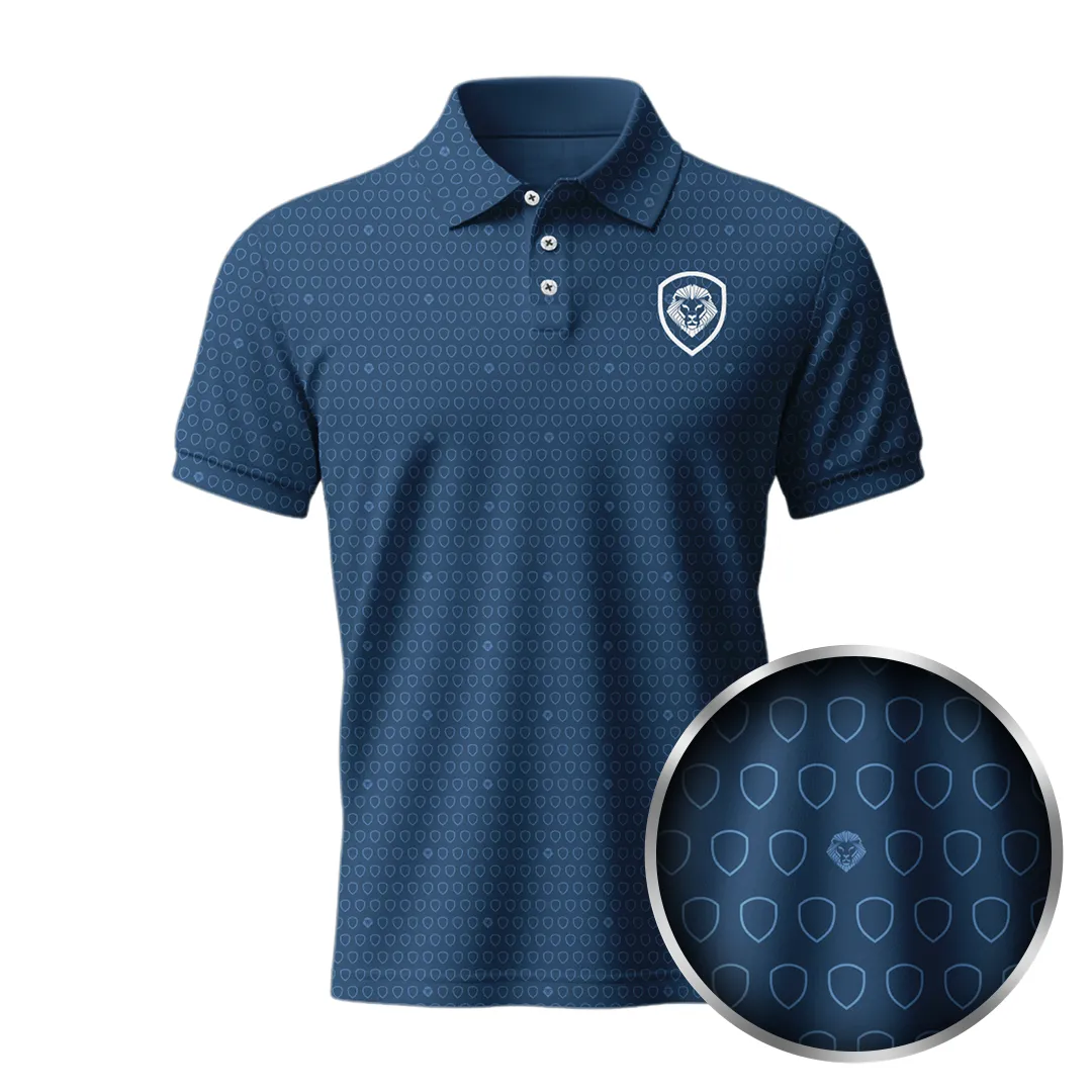 Chic Fit Sweat Resistant Lining Lion Shield Navy & White Pattern Short Sleeve Polo (Classic Fit)