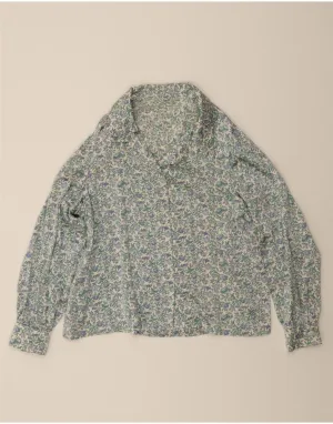 VINTAGE Womens Shirt Blouse UK 18 XL Blue Floral Pure Cotton