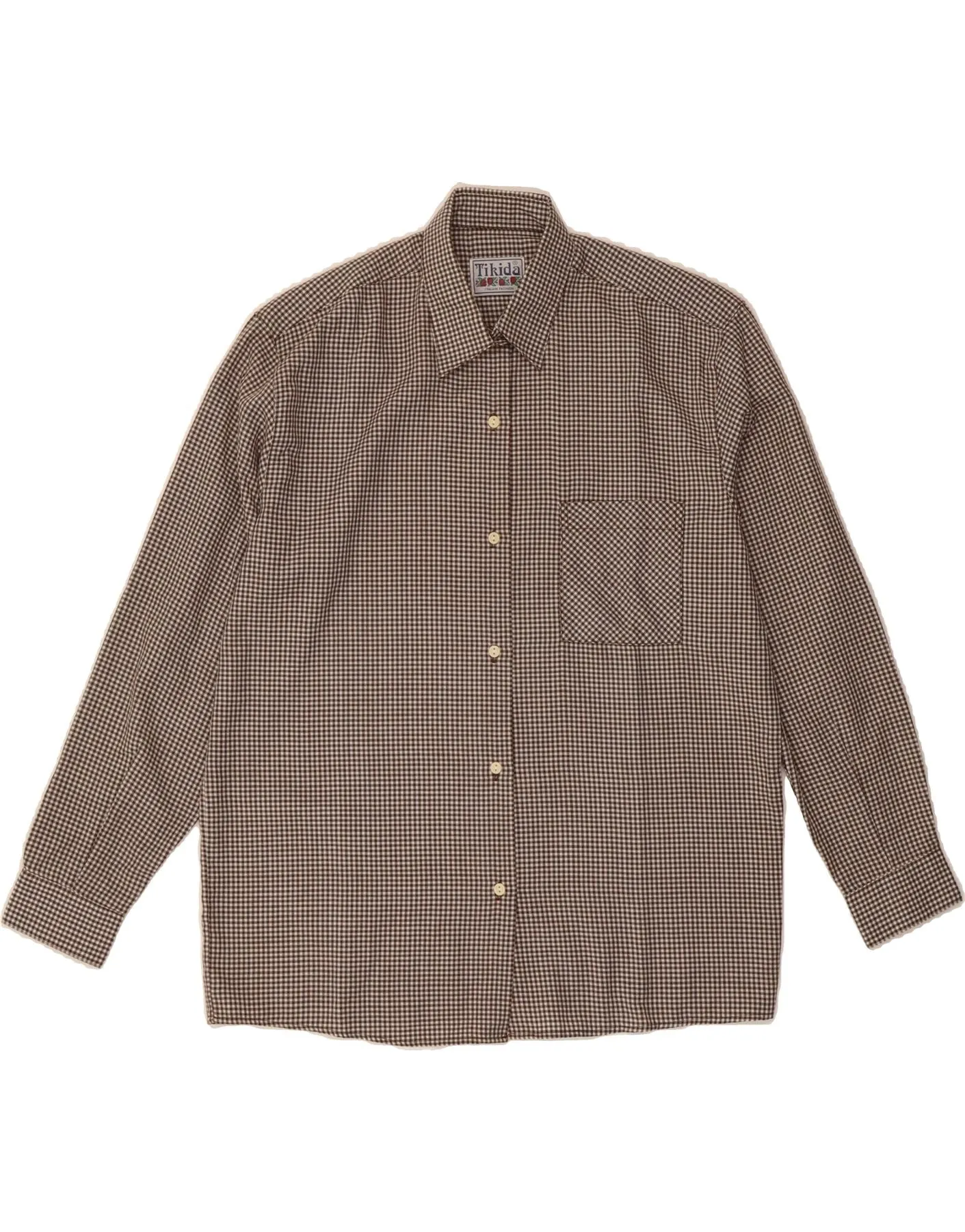 TIKIDA Womens Shirt UK 16 Large Brown Gingham Polyester Camouflage Style