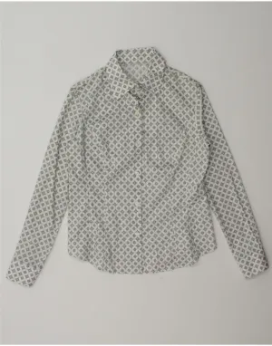 VINTAGE Womens Shirt IT 44 Medium Grey Geometric Teen Fashion slim cut