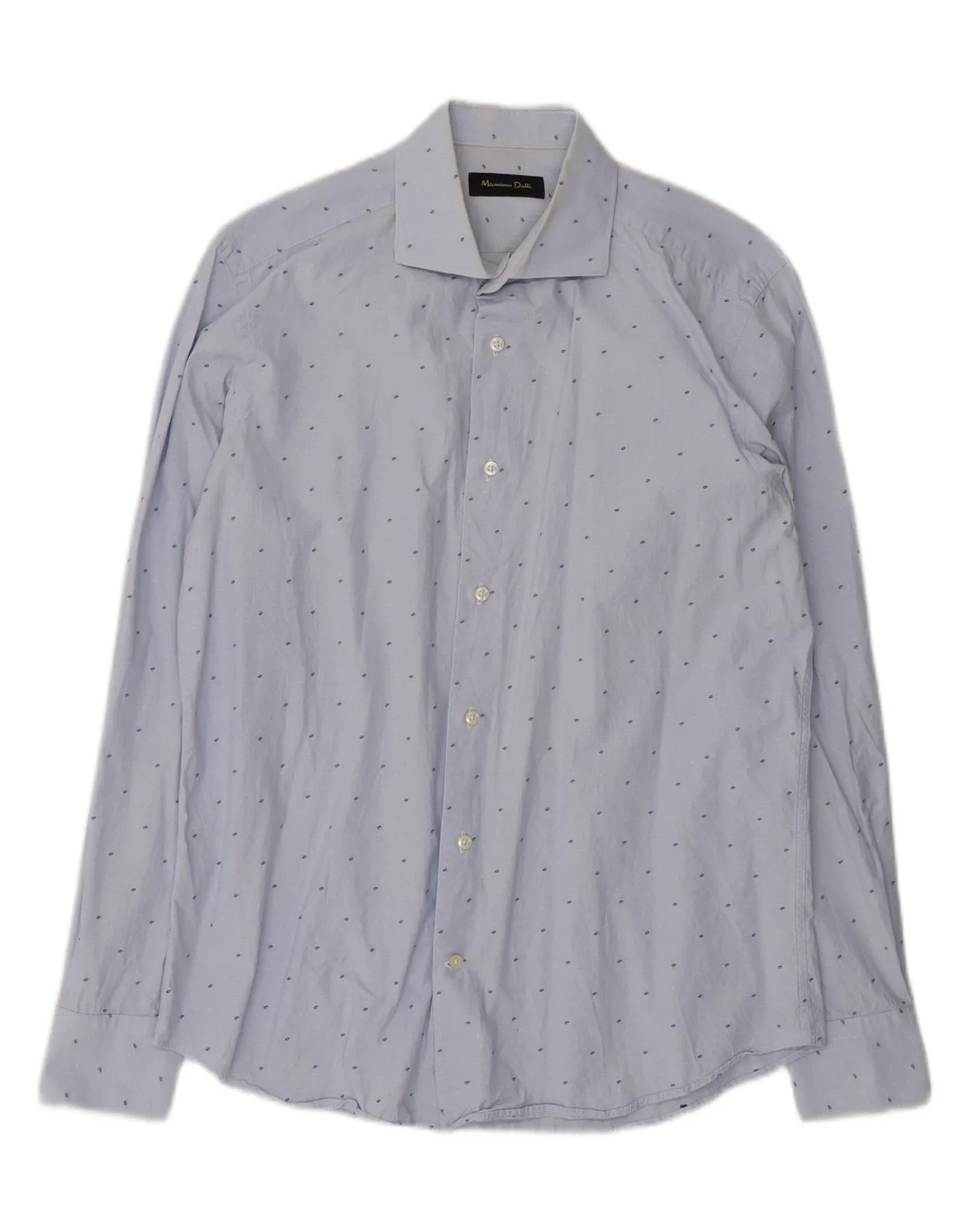 MASSIMO DUTTI Mens Shirt EU 40 15 3/4 Medium Blue Spotted Reinforced Collar