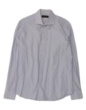 MASSIMO DUTTI Mens Shirt EU 40 15 3/4 Medium Blue Spotted Reinforced Collar