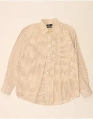 Checkered Style VINTAGE Mens Shirt Size 41/42 Large Beige Pinstripe Cotton